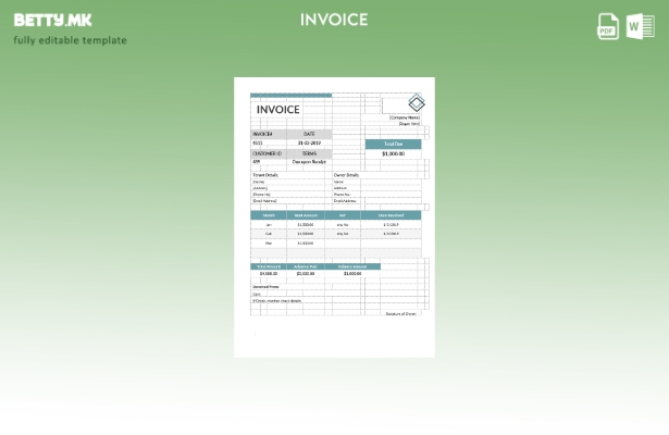Шаблон за формат на фактура за изнајмување канцеларија во модерен стил